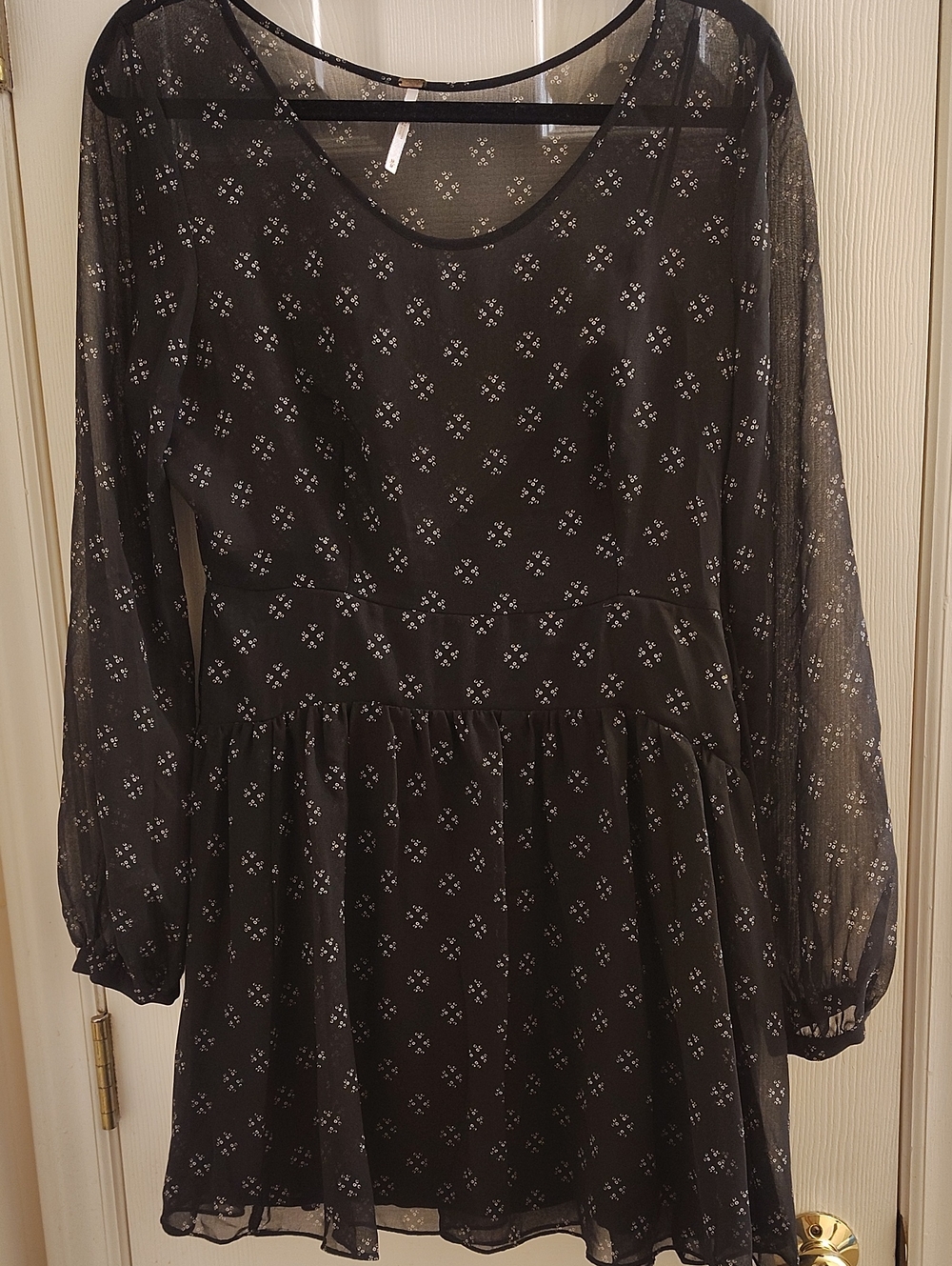 Free People Black Sheer Floral Babydoll Dress